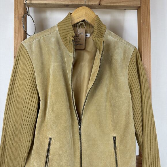 Vintage A.M.I. Tan Zip Up Zip Pockets Suede Sweater Knit Jacket #1276 Size M - Picture 3 of 5